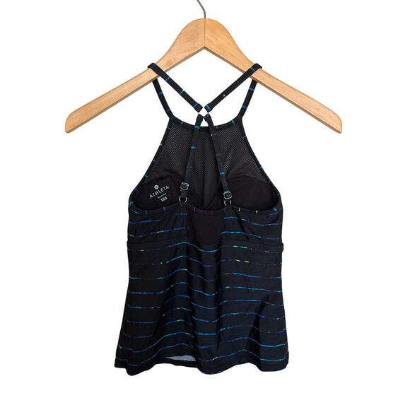 Athleta Mahina Mesh Tankini Swimsuit Top Women’s Size XXS Black Blue Striped - Picture 4 of 6